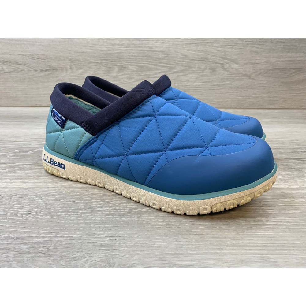 LL Bean Mountain Slippers Women's 8 Medium Blue Quilted Fleece Lined Comfort